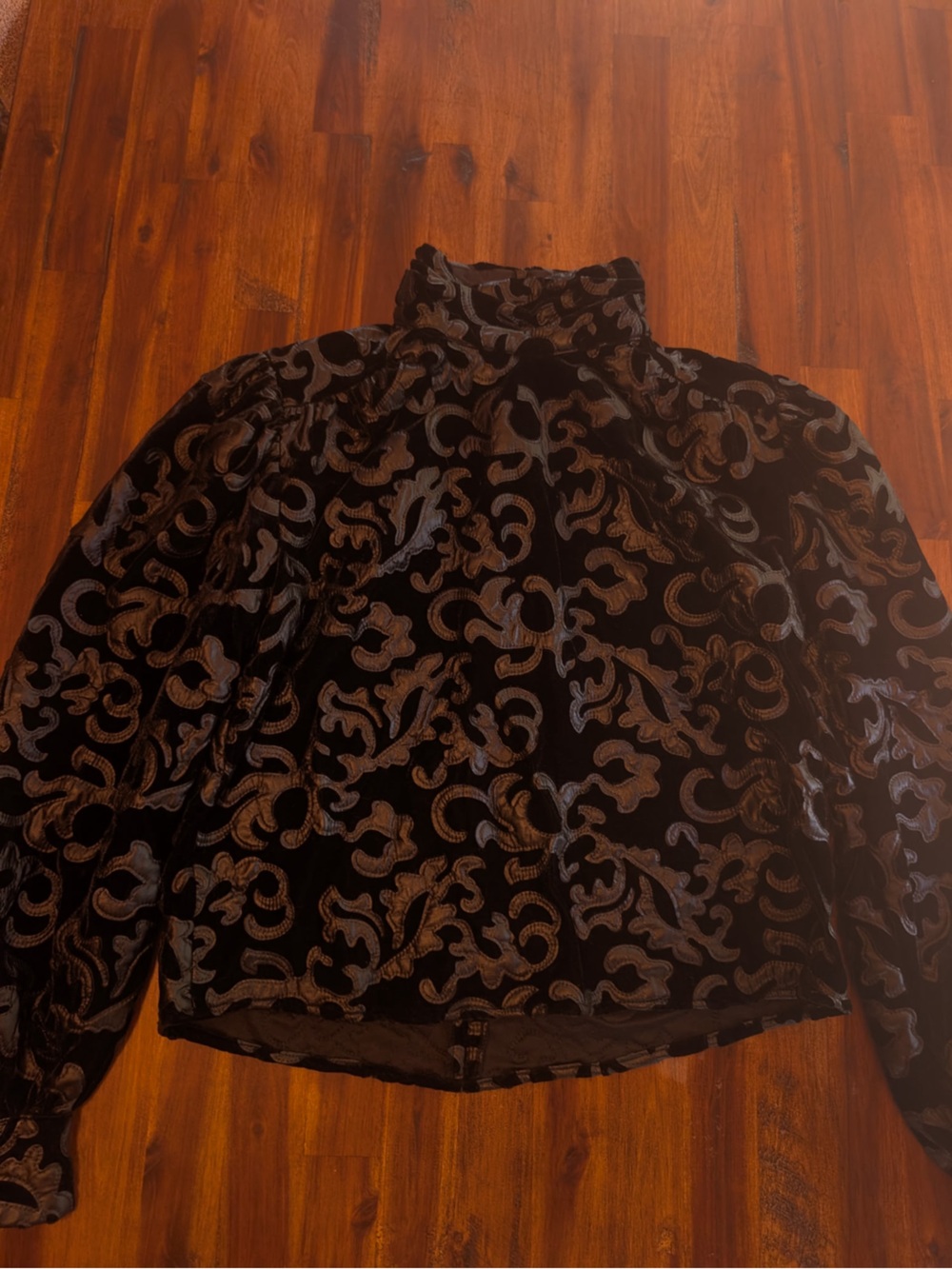 Women's Black Velvet Burnout Skirt with Brown Pattern
